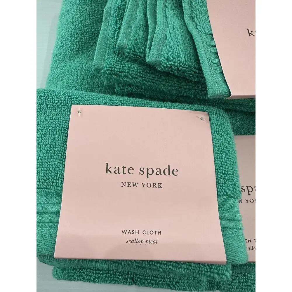 Kate Spade NY Green Fer Scallop Pleat Piece Soft Towel Set Bath, Wash, And Hand